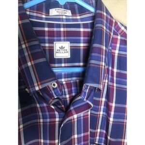 Peter Millar Purple Plaid Men's XL Long Sleeve Button Down Shirt 100% Cotton